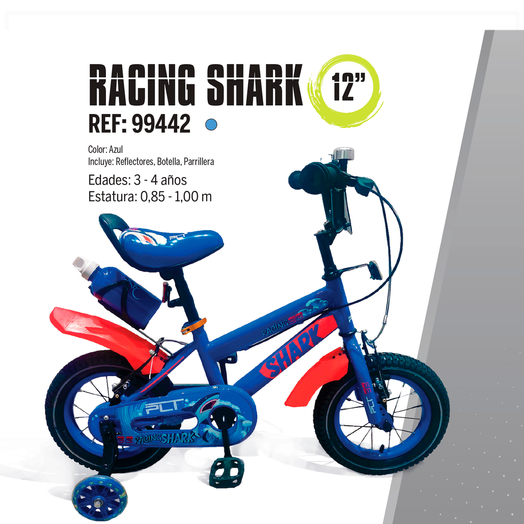 Bicicleta Rin 12 PLT Racing Shark para Niños